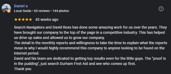 Search Navigators Local SEO Oshawa 5 star Review